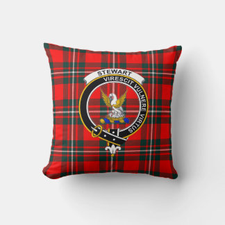 Royal Stewart Tartan with Clan Badge and Motto Thr Throw Pillow