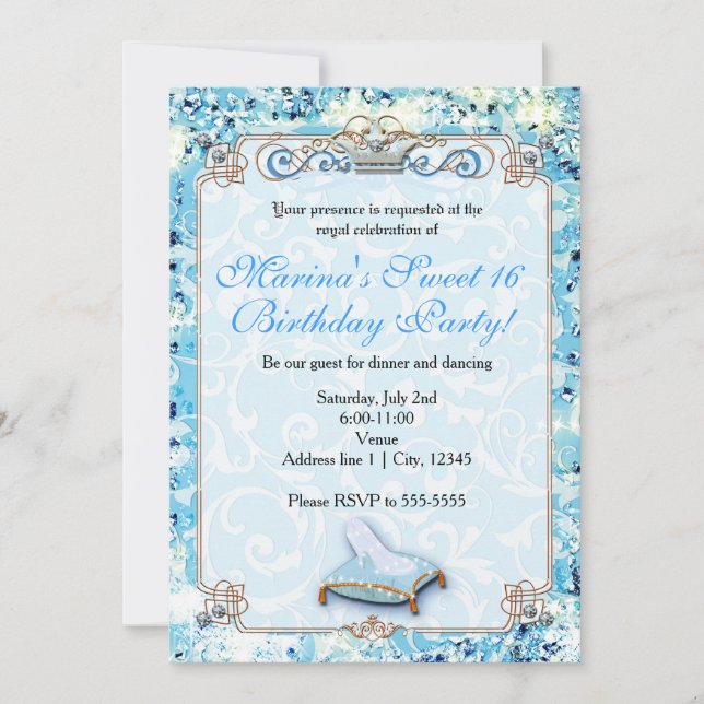 Royal Storybook Cinderella Sweet 16 Invitation (Devant)