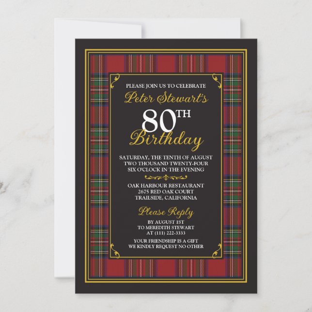 Royal Stuart Royal Stewart Tartan 80th Birthday Invitation (Front)