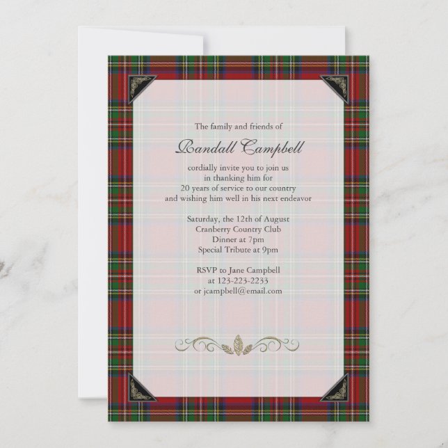 Royal Stuart Tartan Retraite Party Invitation (Devant)