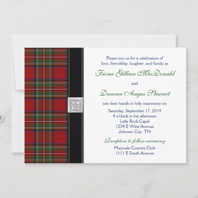 Royal Stuart Tartan Wedding Invitation Reception (Front)