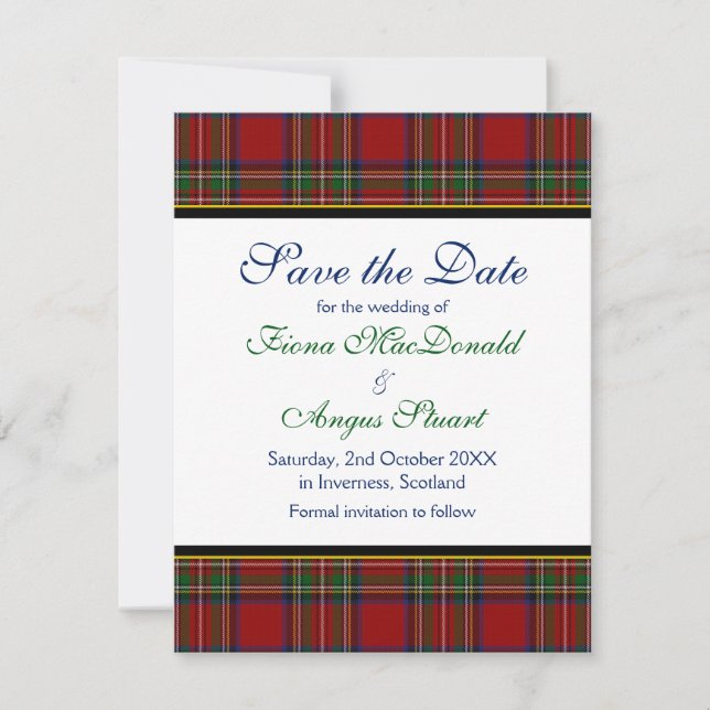Royal Stuart Tartan Wedding Save the Date Card (Front)