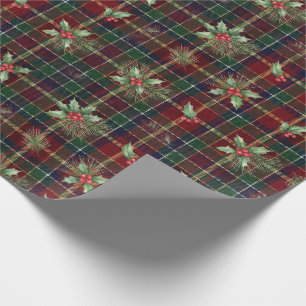 Royal Tartan Plaid Holly Christmas Wrapping Paper