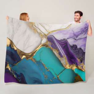 Royal Teal & Amethyst Marble with Gold Veins Fleece Blanket