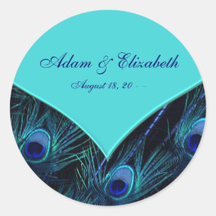 Royal Teal Blue Peacock Wedding Classic Round Sticker