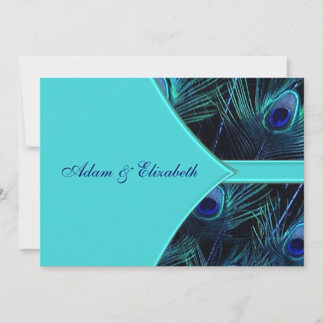 Royal Teal Blue Peacock Wedding Invitations (Front)