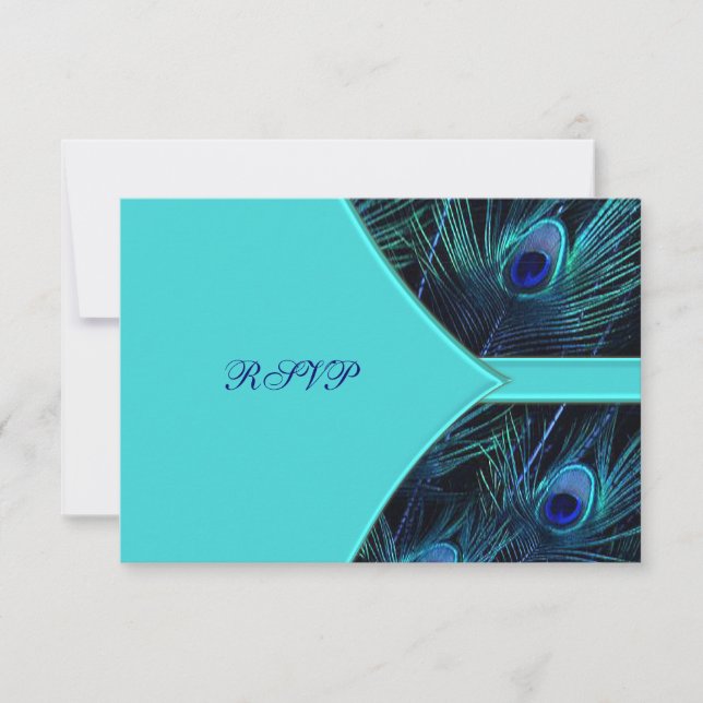 Royal Teal Blue Peacock Wedding RSVP Card (Front)