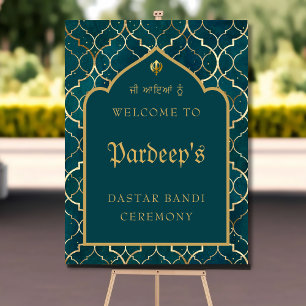 Royal Teal Gold Dastar bandi ceremony sign