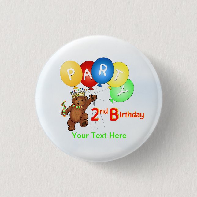 Royal Teddy Bear 2nd Birthday Party 1 Inch Round Button (Front)
