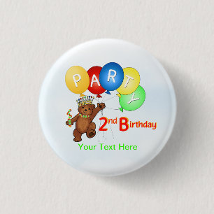 Royal Teddy Bear 2nd Birthday Party 1 Inch Round Button