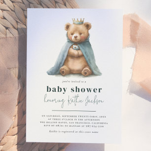 Royal Teddy Bear Little Prince Boy Baby Shower Invitation