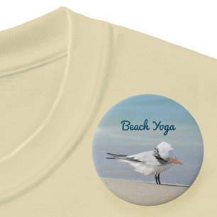 Royal Tern doing Beach Yoga 3 Inch Round Button