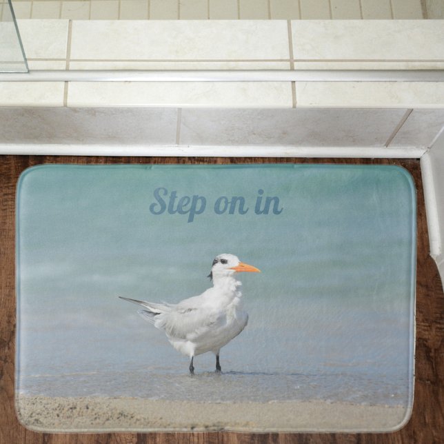 Royal Tern on Beach Customizable Coastal Bath Mat (Creator Uploaded)