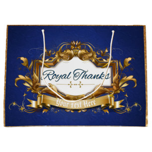 Royal Thanks  Blue and Gold with Glitter Elegant Large Gift Bag