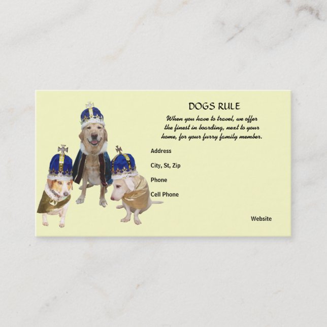 Royal Treatment Dog Boarding Business Card (Front)