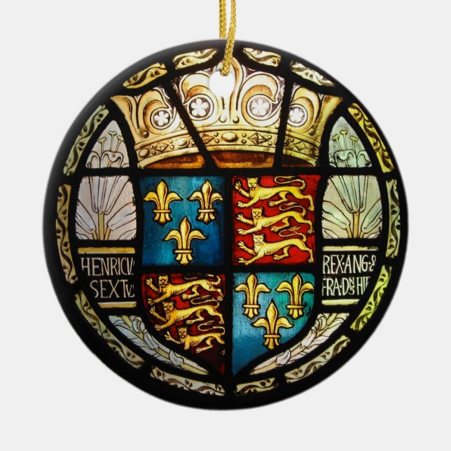 Royal Tudor Coat of Arms Henry VIII Stained Glass Ceramic Ornament (Front)