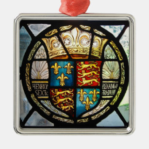 Royal Tudor Coat of Arms Henry VIII Stained Glass Metal Ornament