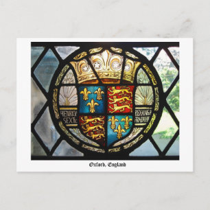 Royal Tudor Coat of Arms Stained Glass Oxford, UK Postcard