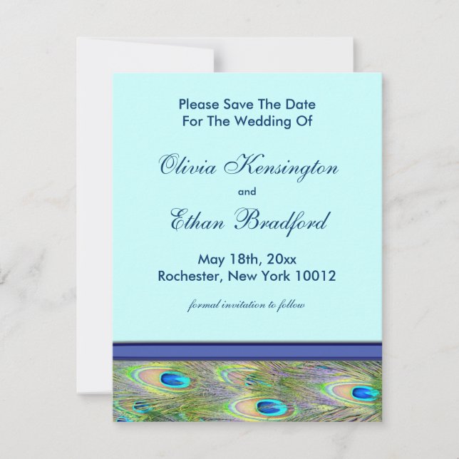 Royal Turquoise Blue Peacock Invitations de mariag (Devant)
