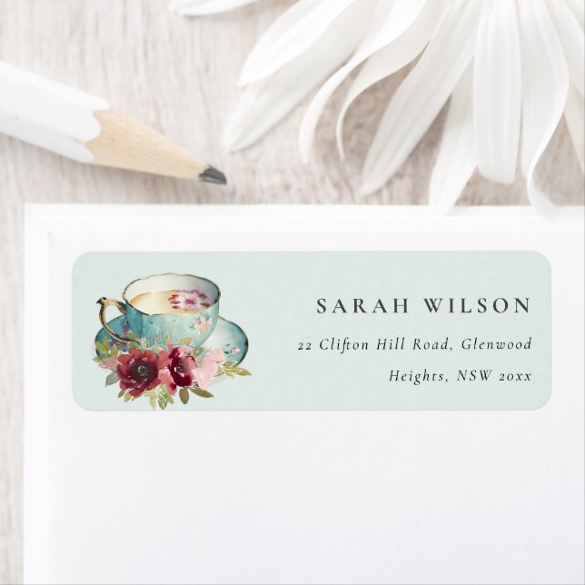 Royal Turquoise Gold Floral Teacup Tea Party Adres (En situation)