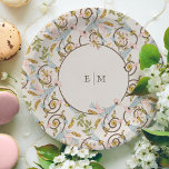 Royal Victorian Elegant Floral Wedding Paper Plate<br><div class="desc">Step back in time with our Royal Victorian Wedding Paper Plates. Designed with meticulous attention to the intricate greenery, florals, and motifs characteristic of the Victorian Era, this sign allows you to personalize your initials. During the Victorian Epoque, weddings were more than just ceremonies; they were grand spectacles reflecting one's...</div>