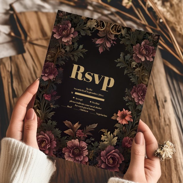 Royal Victorian Floral Gothic Wedding RSVP Card (Creator Uploaded)