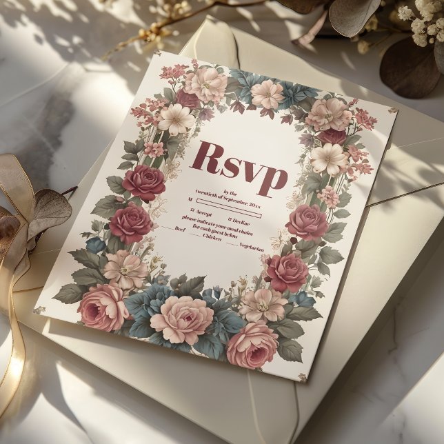 Royal Victorian Whimsical Floral Wedding  RSVP Card (Creator Uploaded)