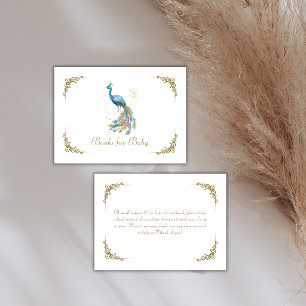 Royal Vintage Elegant Peacock Books Baby Shower Enclosure Card