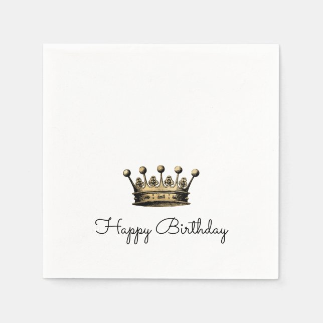 Royal Vintage Gold Crown HAPPY BIRTHDAY Fun Napkin (Front)