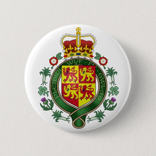 Royal Wales Official Coat Of Arms Heraldry Symbol 2 Inch Round Button (Front)