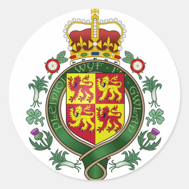 Royal Wales Official Coat Of Arms Heraldry Symbol Classic Round Sticker (Front)