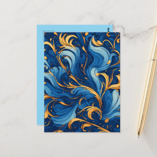 Royal Waves of Whimsy Swirls of Blue & Gold  Postcard