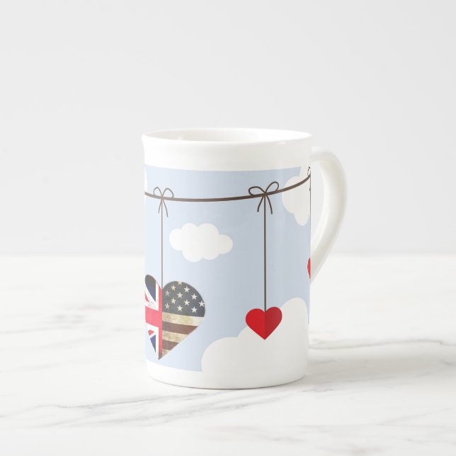 Royal Wedding British and American flag hearts Bone China Mug (Front Right)