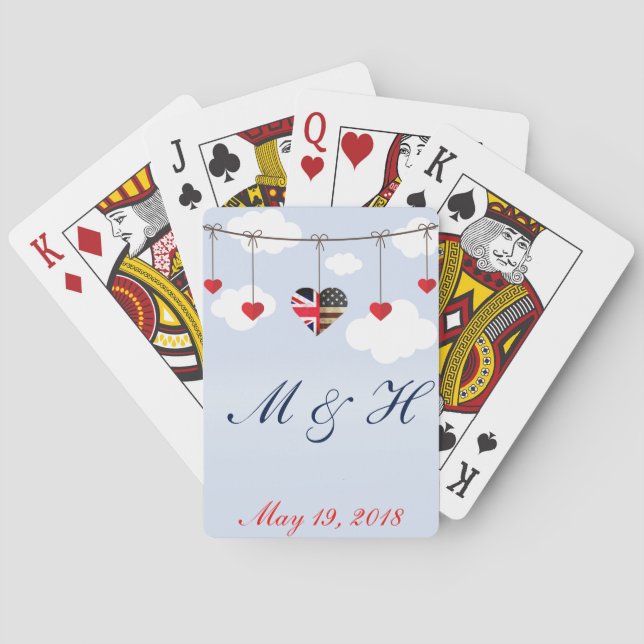 Royal Wedding British and American flag hearts Playing Cards (Back)