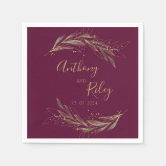 Royal wedding burgundy and golden paper napkins