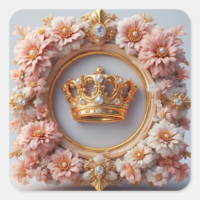 Royal Wedding Crown Frame Adorned With Diamonds Square Sticker (Front)
