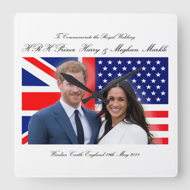 Royal Wedding Prince Harry and Meghan Markle Square Wall Clock (Front)