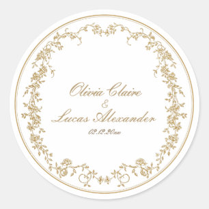 ​Royal White and Gold Chic Floral Wedding Classic Round Sticker
