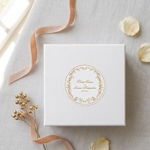 ​Royal White and Gold Chic Floral Wedding Classic Round Sticker