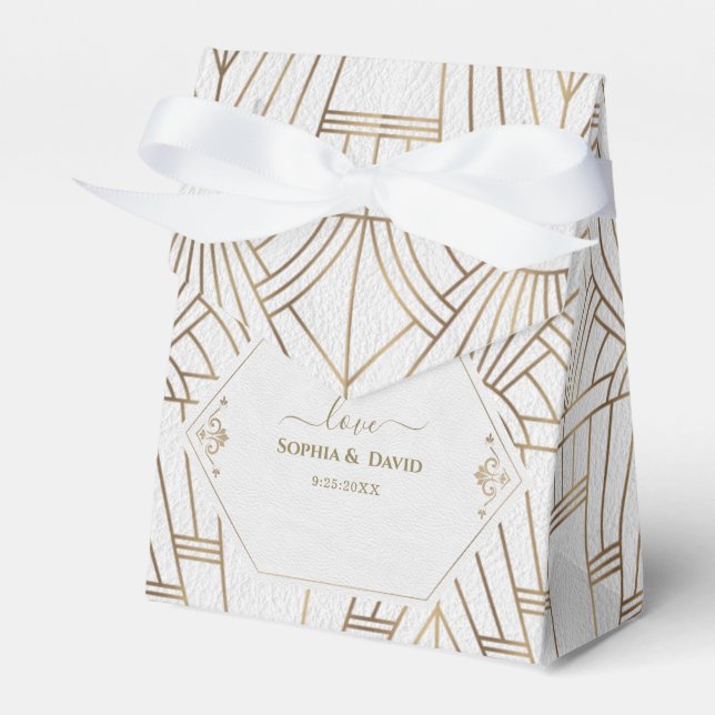 Royal White Gold Great Gatsby Wedding Favor Box (Front Side)