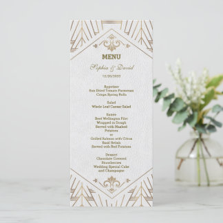 Royal White Gold Great Gatsby Wedding Menu