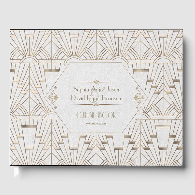 Royal White Gold Great Gatsby Wedding Planner Guest Book (Front)