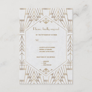 Royal White Gold Great Gatsby Wedding RSVP Card