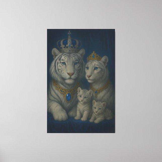 Royal White Tiger Family · Blue Sapphire Crown Can Canvas Print (Front)