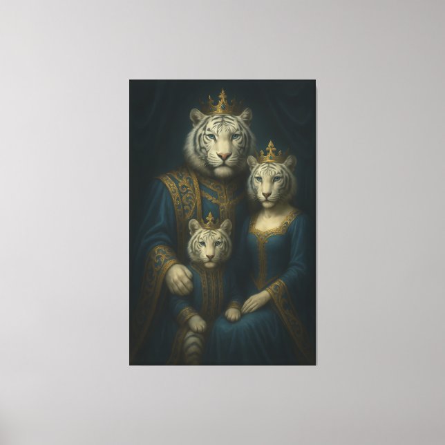 Royal White Tiger Family Portrait – Majestic Blue- Canvas Print (Front)
