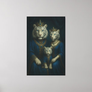 Royal White Tiger Family Portrait – Majestic Blue- Canvas Print