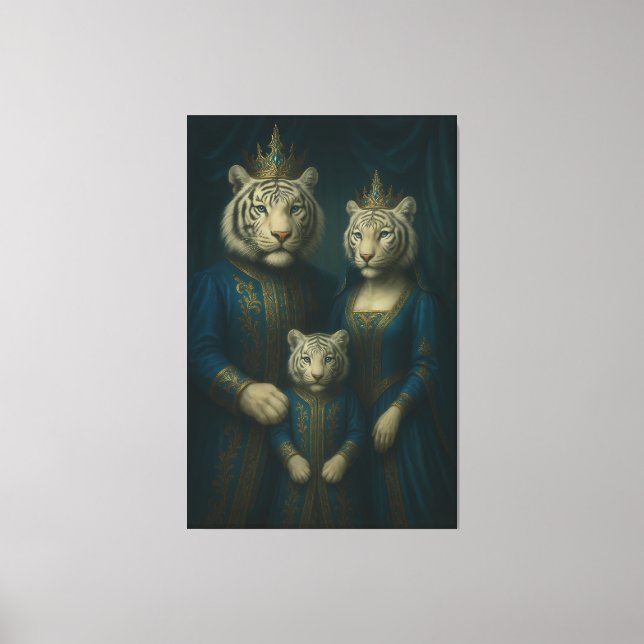 Royal White Tiger Family Portrait – Majestic Blue  Canvas Print (Front)