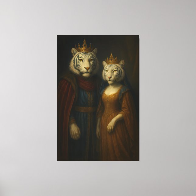 Royal White Tiger King & Queen – Golden Majesty Po Canvas Print (Front)