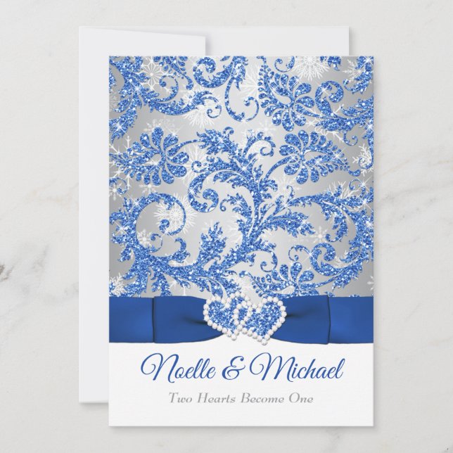 Royal Winter Wonderland Joined Hearts Invitation (Front)