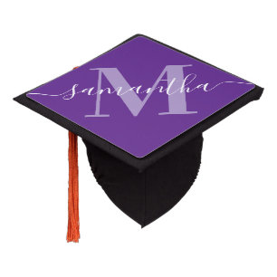 Royal with Pale Purple and White Monogram Graduation Cap Topper